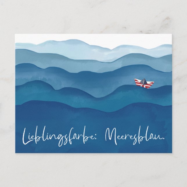Meeresfarbe Blau Postkarte im Aquarell Stil  Vykort (Framsida)
