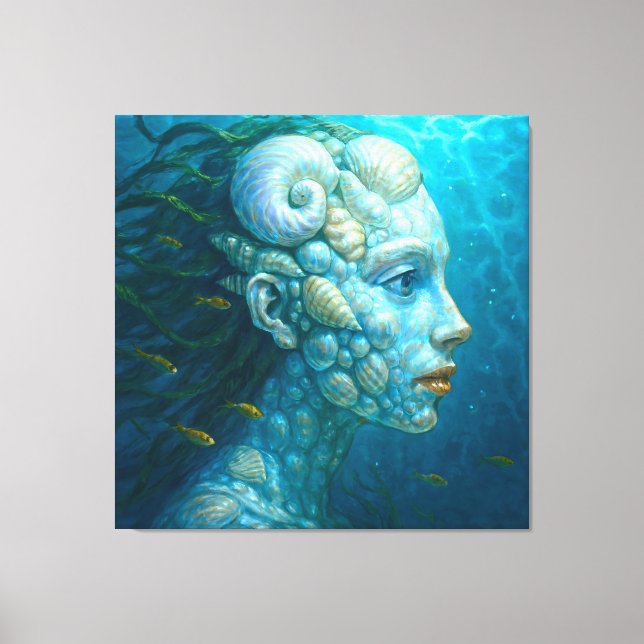 Meerjungfrau in Muscheln - Malerei Stil Canvastryck (Framsida)