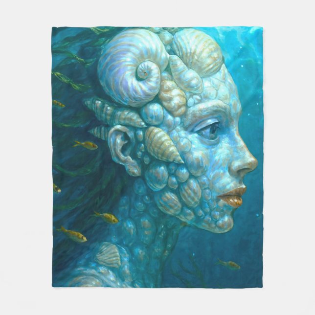 Meerjungfrau in Muscheln - Malerei Stil Fleecefilt (Framsidan)