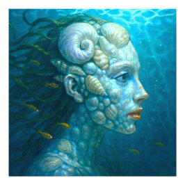 Meerjungfrau in Muscheln - Malerei Stil Fototryck
