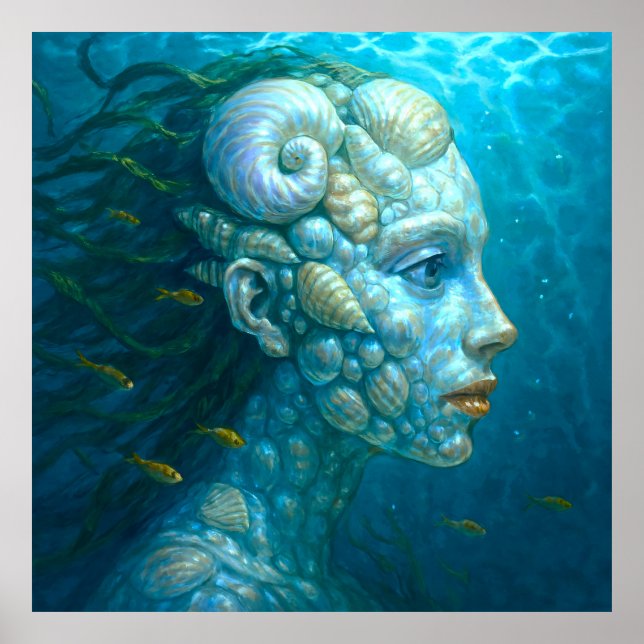 Meerjungfrau in Muscheln - Malerei Stil Poster (Framsidan)