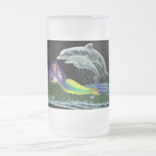 Meerjungfrau mit Delfinen Frostat Ölglas