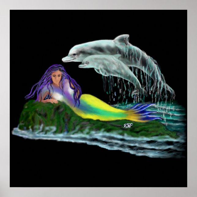 Meerjungfrau mit Delfinen Poster (Framsidan)