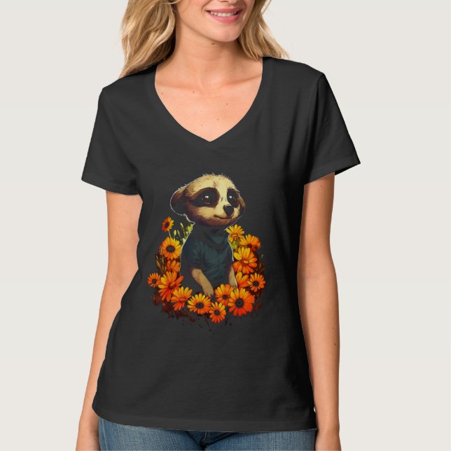 Meerkat Animal Flowers  Animal Motif Meerkat T Shirt (Framsida)