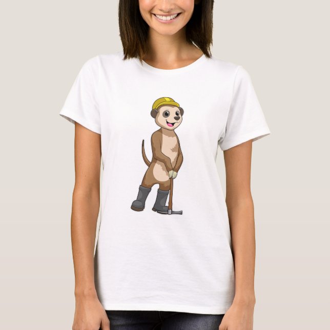Meerkat as Miner med Pickaxe T Shirt (Framsida)