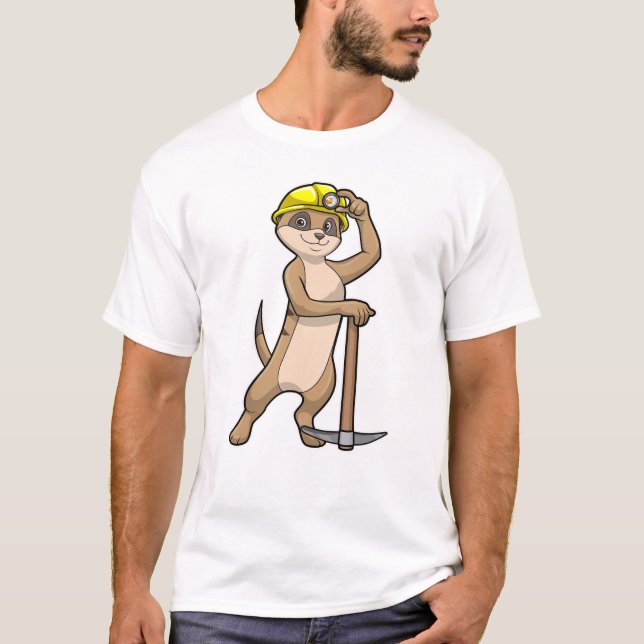 Meerkat as Miner med Pickaxe T Shirt (Framsida)