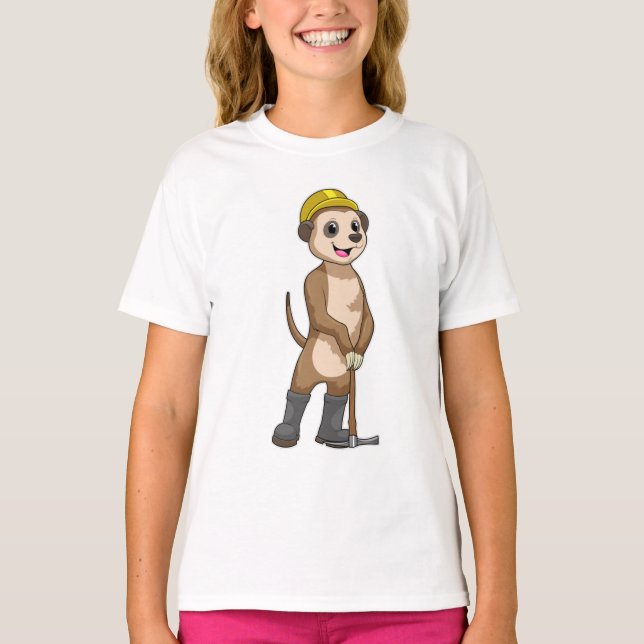 Meerkat as Miner med Pickaxe T Shirt (Framsida)