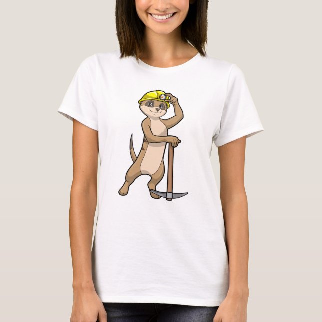 Meerkat as Miner med Pickaxe T Shirt (Framsida)