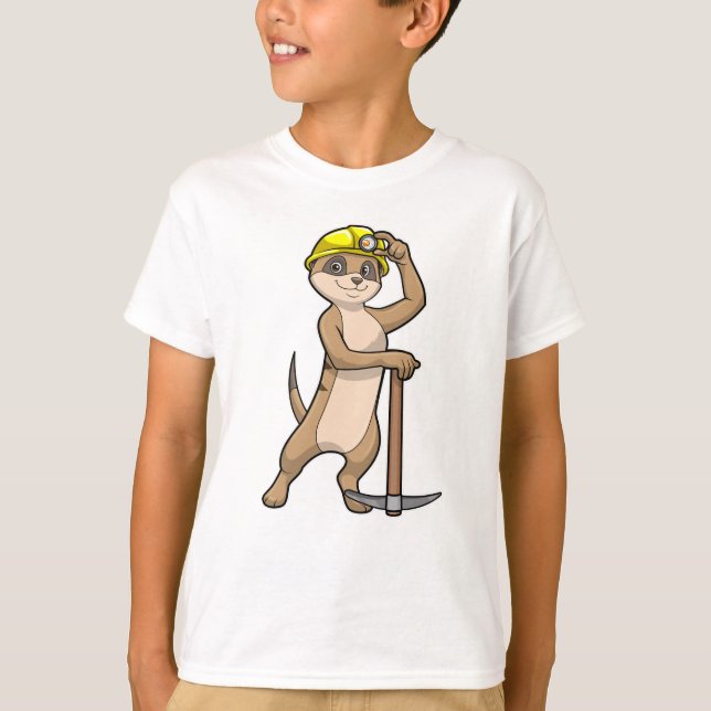 Meerkat as Miner med Pickaxe T Shirt (Framsida)