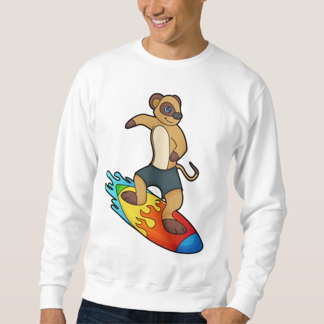 Meerkat as Surfer med Surfboard Lång Ärmad Tröja (Framsida)