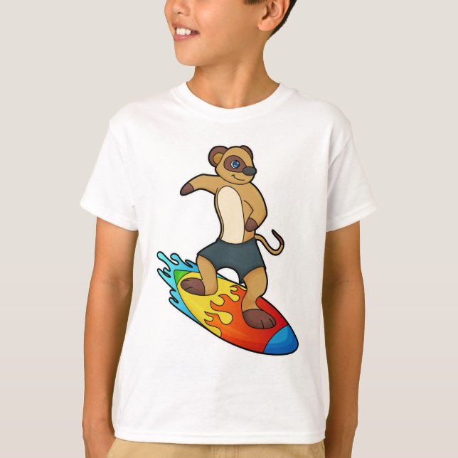Meerkat as Surfer med Surfboard T Shirt (Framsida)