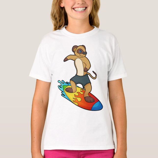 Meerkat as Surfer med Surfboard T Shirt (Framsida)