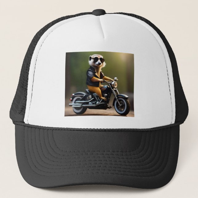 Meerkat Bikie på en motorcykel, Keps (Framsida)