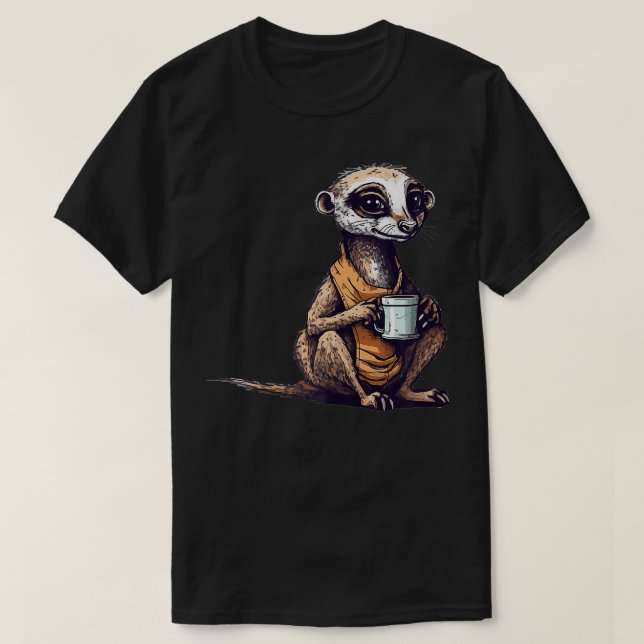 Meerkat Drinking Coffee Funny Cute Animal Meerkat T Shirt (Design framsida)