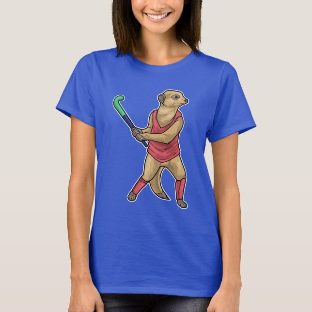 Meerkat Fält hockey Hockey stick T Shirt (Framsida)
