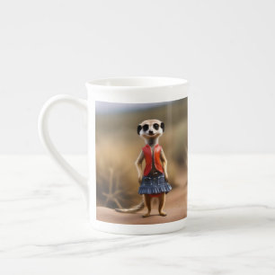 Meerkat Female Teenager i Skirt och Jacka. Benporslin Mugg