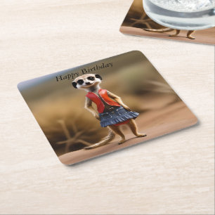 Meerkat Female Teenager i Skirt och Jacka. Underlägg Papper Kvadrat