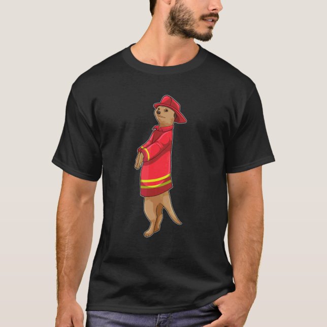 Meerkat Firefighter Fire Department Helmet T Shirt (Framsida)