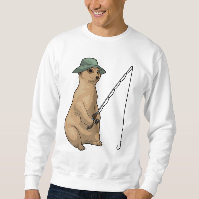 Meerkat Fishing Fisher Fishing Rod Lång Ärmad Tröja (Framsida)