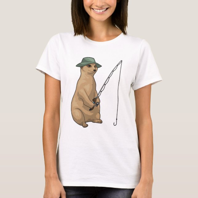 Meerkat Fishing Fisher Fishing Rod T Shirt (Framsida)