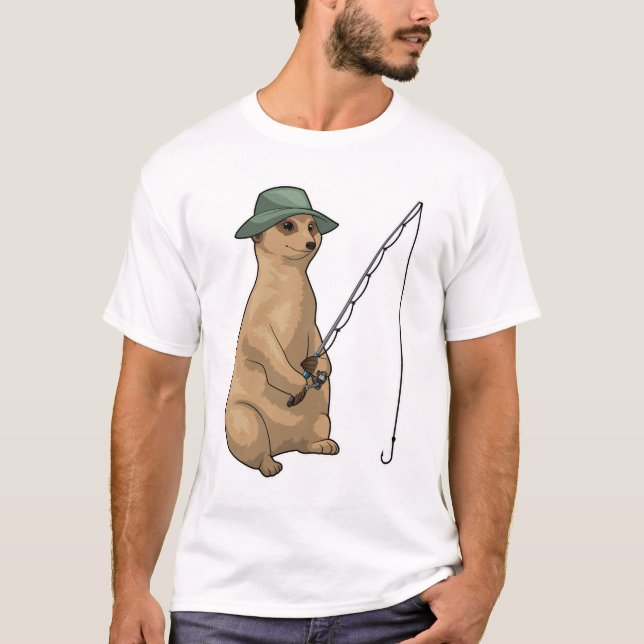 Meerkat Fishing Fisher Fishing Rod T Shirt (Framsida)