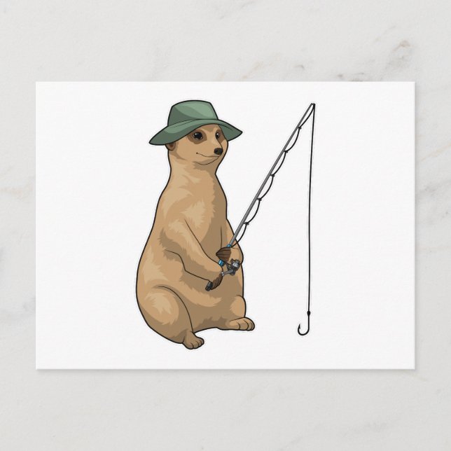 Meerkat Fishing Fisher Fishing Rod Vykort (Framsida)