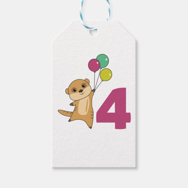 Meerkat Fjärde födelsedag: Kids Gift-Märkre Presentetikett (Framsidan)