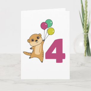 Meerkat Fjärde Födelsedagsballonger Barn Kort
