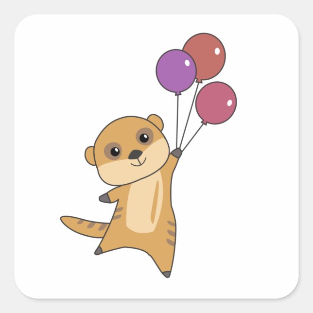 Meerkat flyger med ballonger och kutdjur för Baby Fyrkantigt Klistermärke (Framsida)