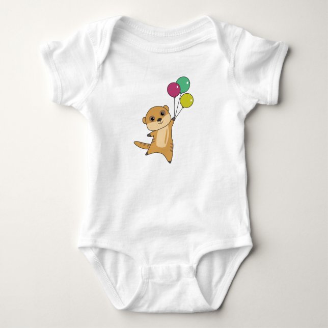 Meerkat flyger med ballonger och kutdjur för Baby T Shirt (Framsida)