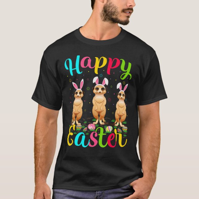 Meerkat Funny Påskägg Bunny Meerkat Lycklig Eas T Shirt (Framsida)