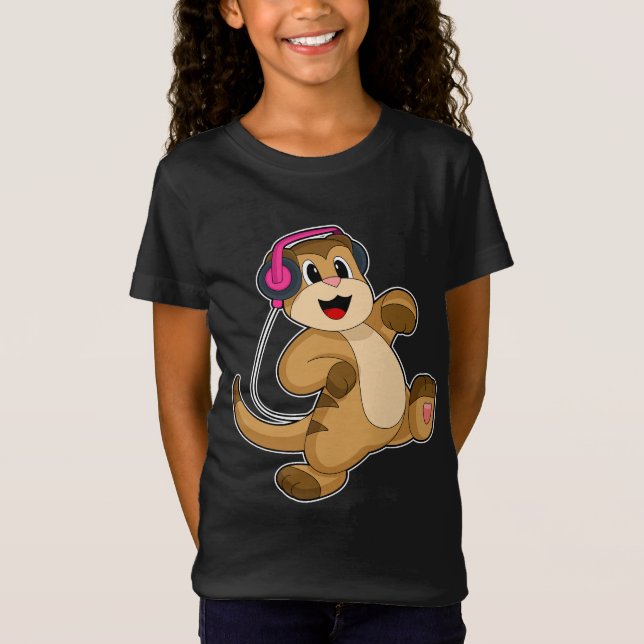 Meerkat Headphone Music T Shirt (Framsida)