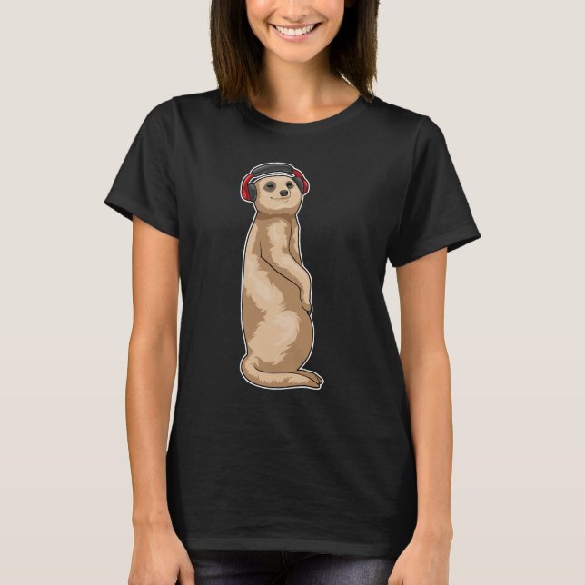 Meerkat Headphone Music T Shirt (Framsida)