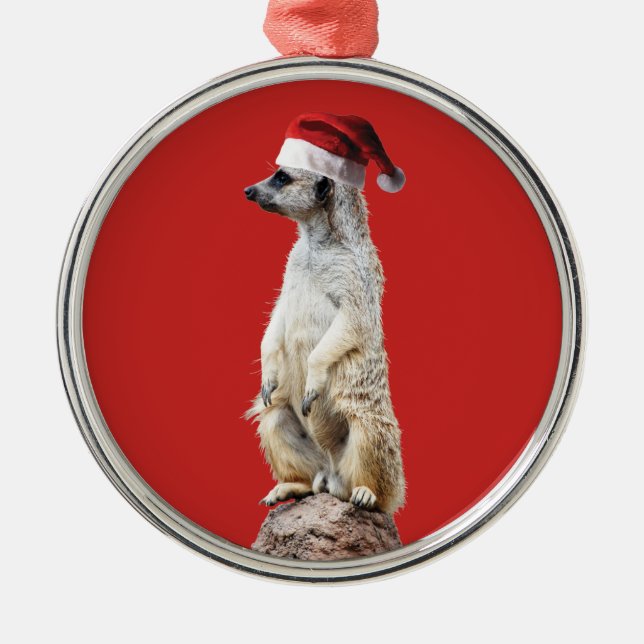 Meerkat i Santa Hat Julgransprydnad Metall (Framsidan)