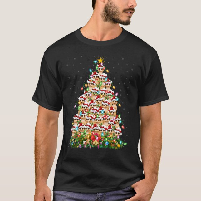 Meerkat Julafton Ljus Santa Meerkat Julgran T Shirt (Framsida)