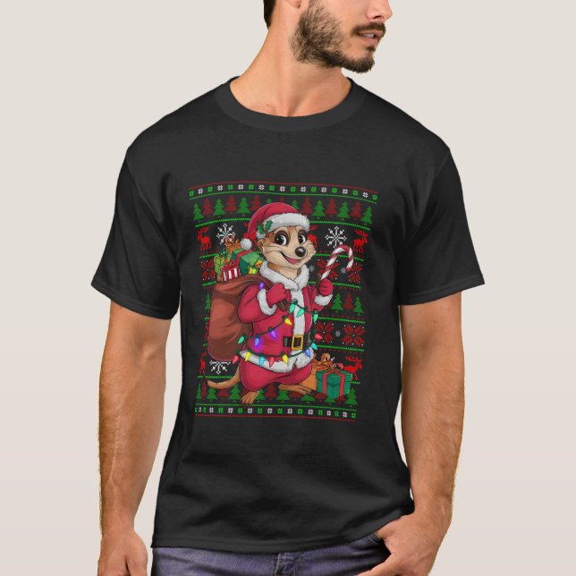 Meerkat Julafton Ljus Ugly Santa Meerkat jul T T Shirt (Framsida)