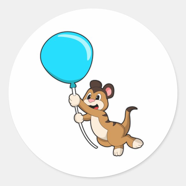 Meerkat med Balloon Runt Klistermärke (Framsida)