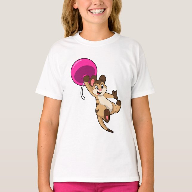 Meerkat med Balloon T Shirt (Framsida)