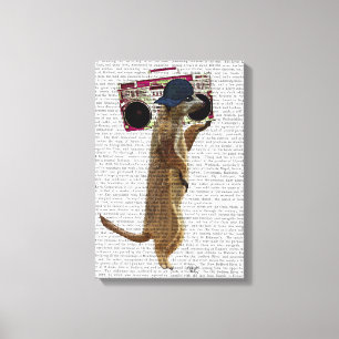 Meerkat med Boom Box Ghetto Blaster Canvastryck