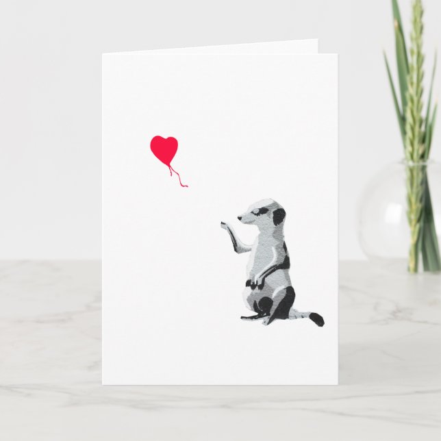 Meerkat med den hjärtformade valentinballongen helgkort (Framsida)