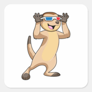 Meerkat med Glass Fyrkantigt Klistermärke