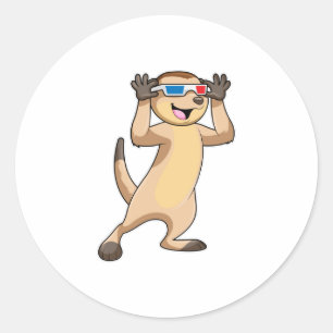 Meerkat med Glass Runt Klistermärke
