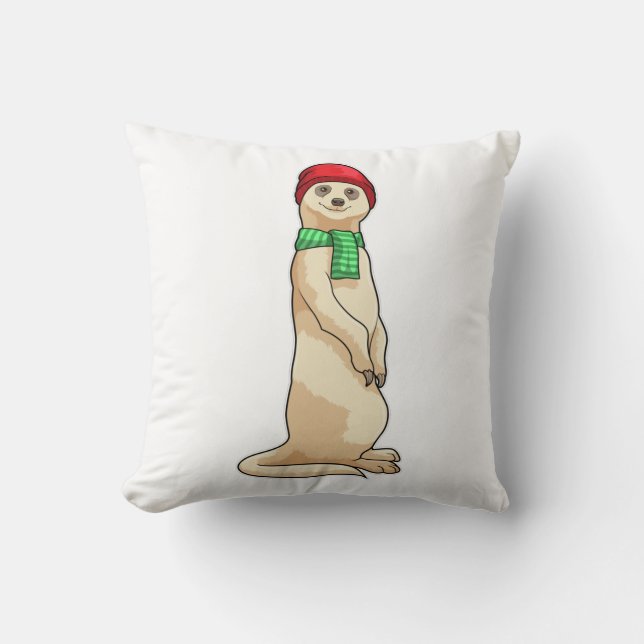 Meerkat med Hat och Scarf Kudde (Framsida)