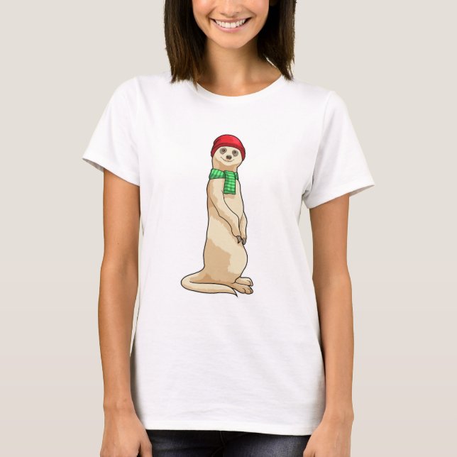 Meerkat med Hat och Scarf T Shirt (Framsida)