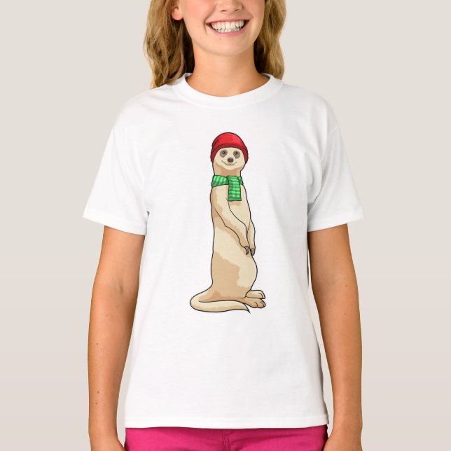 Meerkat med Hat och Scarf T Shirt (Framsida)