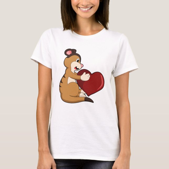 Meerkat med Heart T Shirt (Framsida)