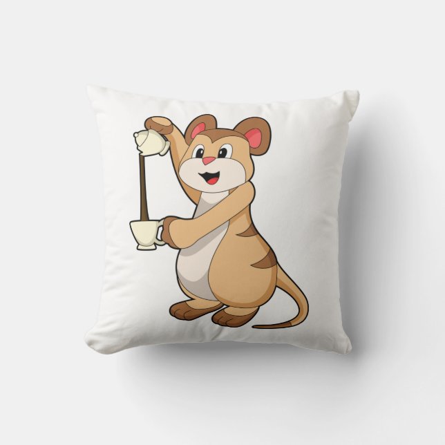 Meerkat med kaffe- och kaffekanna.PNG Kudde (Framsida)
