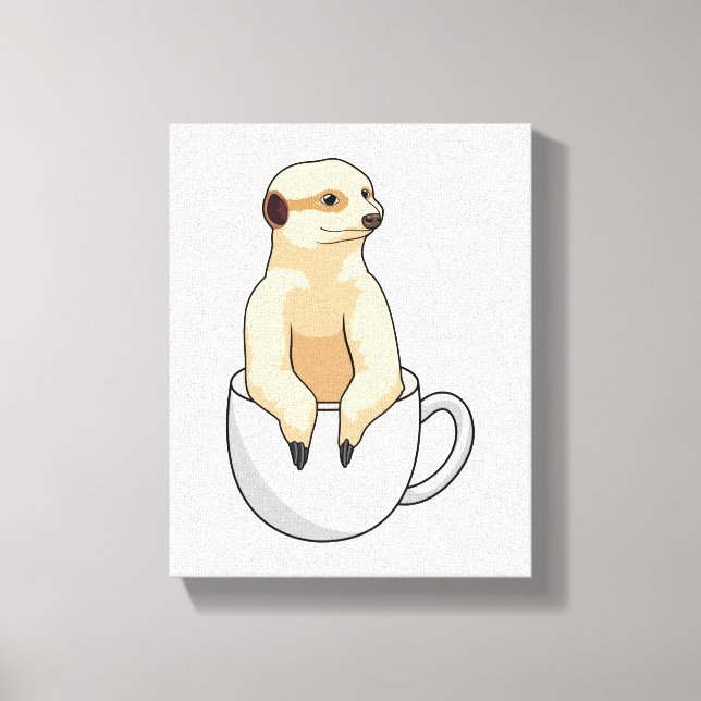 Meerkat med Kopp i Coffee Canvastryck (Framsida)