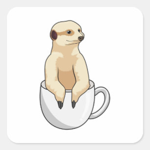 Meerkat med Kopp i Coffee Fyrkantigt Klistermärke