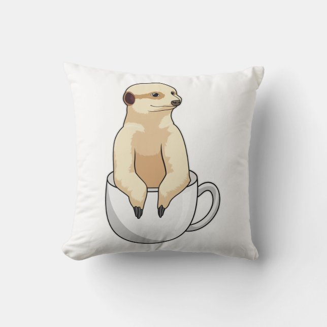 Meerkat med Kopp i Coffee Kudde (Framsida)